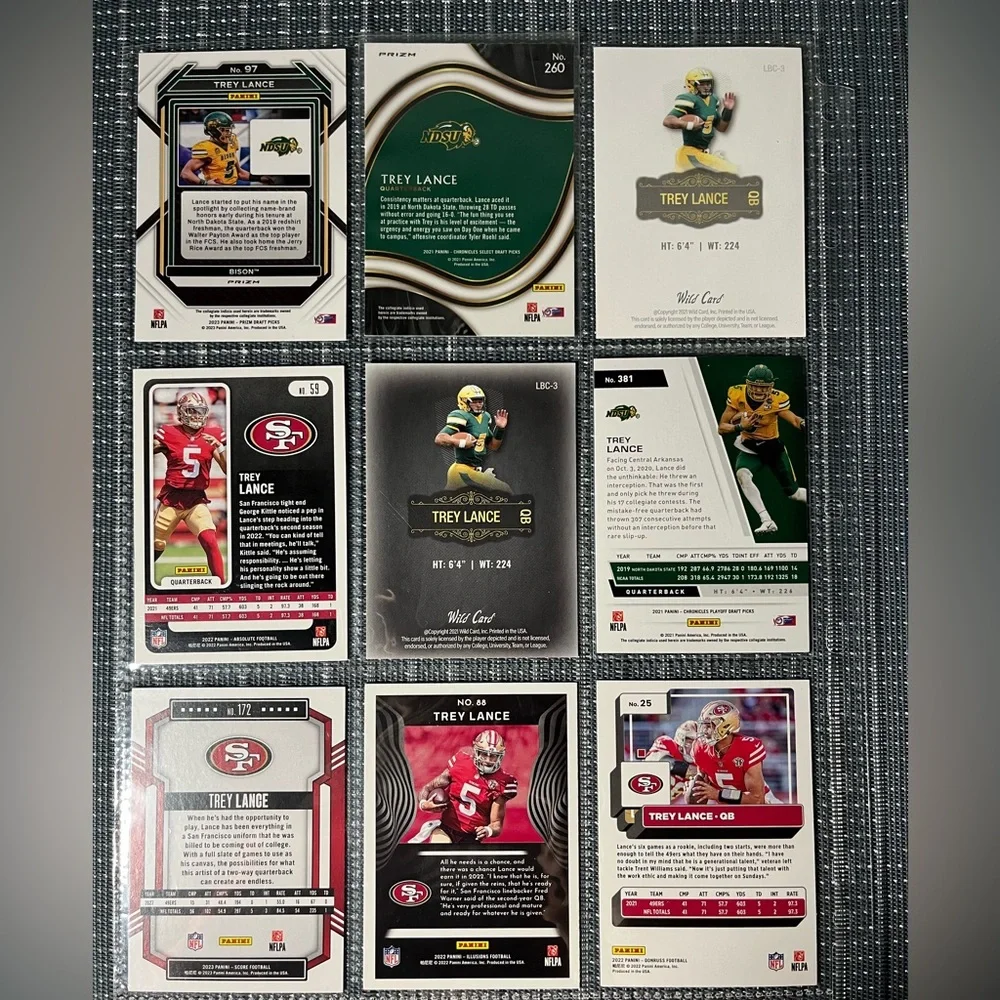 🏈 Trey Lance NFL National Football League Sports Trading Cards, Qty 9, Lot #1